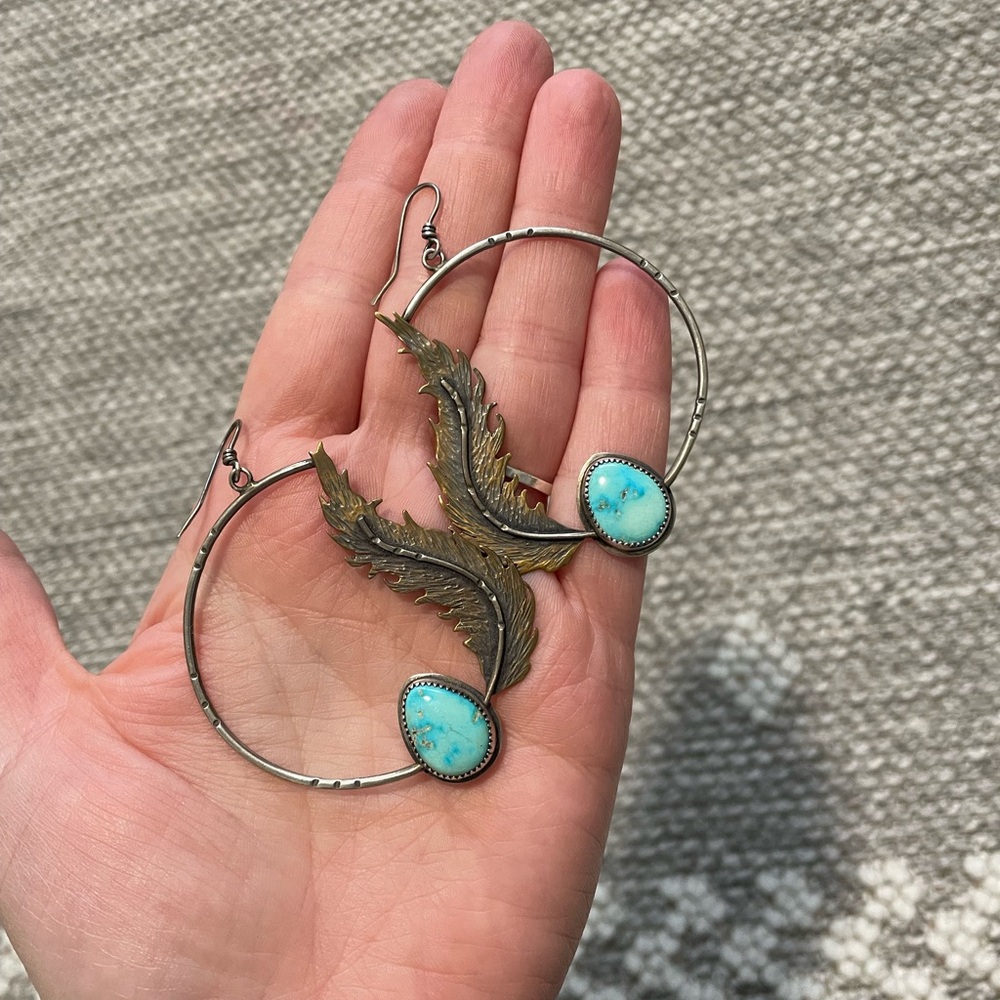 SOLD Sterling Silver Turquoise Hoop Earrings